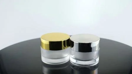 En stock Gold Clear 50g 50ml Cuidado de la piel esmerilado Crema facial pequeña Bálsamo labial vacío personalizado Exfoliante Acrílico Vidrio para mascotas Envases de plástico cosmético Crema Jarra Caja de botella